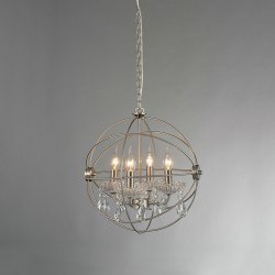 ACA LIGHTING PENDEL CATANIA 4XΕ14 CHROME METAL, CRYSTAL AD15004