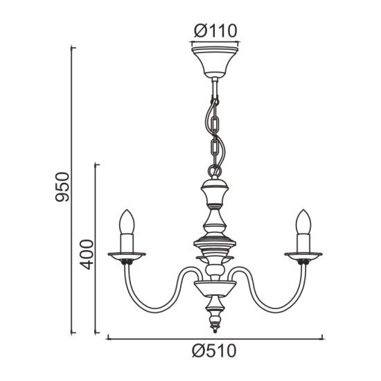 ACA LIGHTING CANDELEU ACCRA 3XE14 ALB ANTIC DL9313PAG