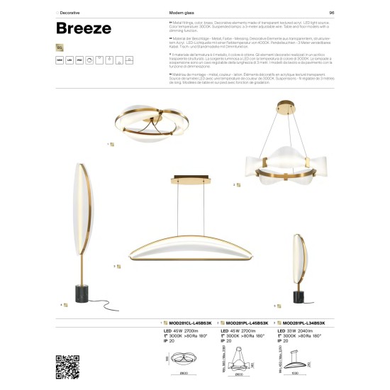 MAYTONI LED FLOOR LAMP BREEZE 33W 3000K 1980Lm BRASS 78370