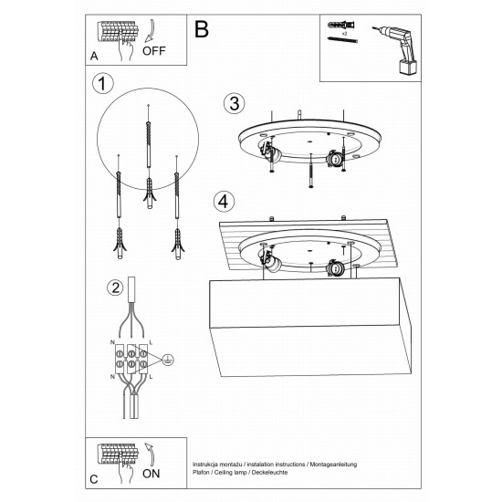 SOLLUX CEILING LIGHT HORUS 45 GREY E27 3x60W IP20 SL.0140