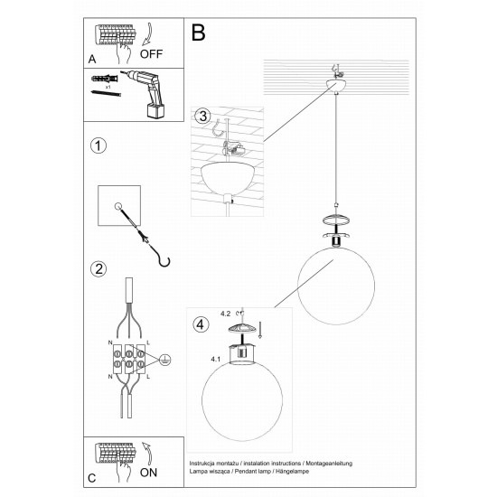 SOLLUX PENDUL UGO 40 ALB E27 1x60W IP20 SL.0717