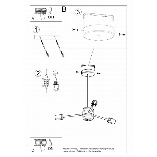 SOLLUX CANDELABRU LANGO 3 NEGRU E27 3x60W IP20 SL.1021