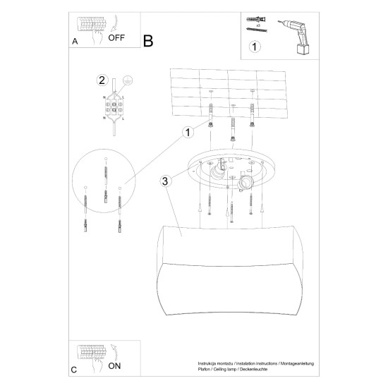 SOLLUX CEILING LIGHT SQUARE 1 WHITE E27 2x60W IP20 SL.1054