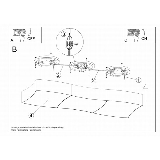 SOLLUX CEILING LIGHT SQUARE 3 WHITE E27 6x60W IP20 SL.1055