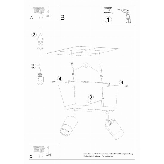 SOLLUX CEILING LAMP SPOT NERO 2 SL.1065