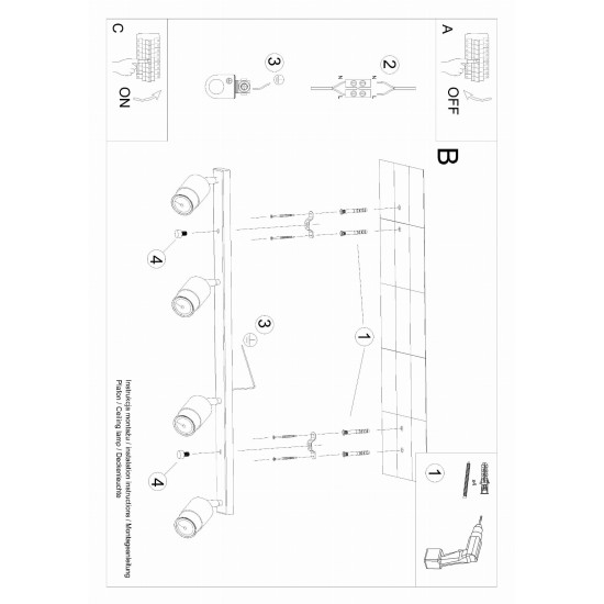 SOLLUX CEILING LAMP SPOT NERO 4 SL.1072