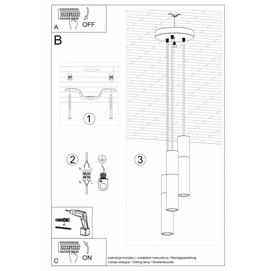 SOLLUX BORGIO P3 HANGING LAMP WHITE GU10 3X40W IP20 SL.1080