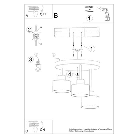 SOLLUX CHANDELIER SAVAR 3 BLACK E27 3x60W IP20 SL.1131