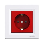 SCHNEIDER ASFORA WHITE,RED  SINGLE SOCKET SHUTTERS OUTLET 2P+E 16A EPH2900521