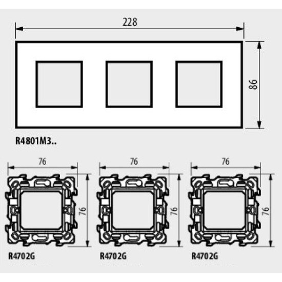 BTICINO CLASSIA TRIPLE MODULES FRAME WHITE R4802M3RW