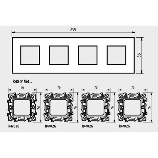 BTICINO CLASSIA RAMĂ 4 MODULE ALBĂ R4802M4RW