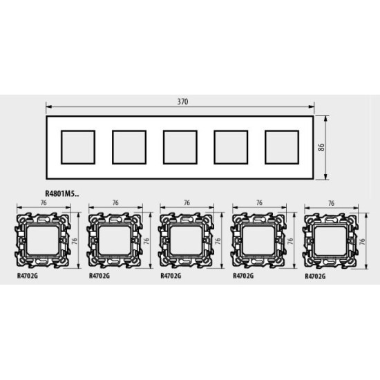 BTICINO CLASSIA 5 MODUL FRAME WHITE R4802M5RW