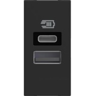 BTicino Classia Socket 2xUSB TIP A+C 5Vdc 15W 3A 1-MOD BLACK RG4191AC