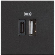 BTICINO CLASSIA SOCKET 2xUSB TYPE A+C 5Vdc 2-MODE BLACK RG4287C2