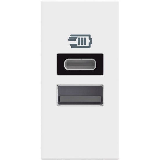 BTicino Classia Socket 2xUSB TIP A+C 5Vdc 15W 3A 1-MOD ALB RW4191AC