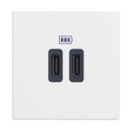 BTICINO CLASSIA SOCKET 2xUSB TYPE C 5Vdc 2-MODE WHITE RW4286C2 